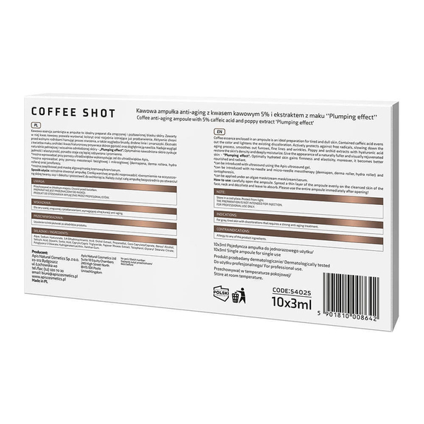 Apis Professional Coffee Anti Aging Ampoule With 5% Caffeic Acid And Poppy Extract "Plumping Effect" 10x3ml