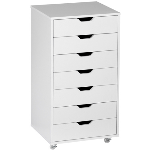 Vinsetto Seven-Drawer Filing Cabinet, with Wheels - White