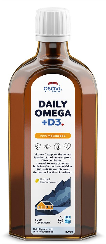 Osavi Daily Omega + D3 1600mg Omega 3 Naturalny Cytrynowy 250ml