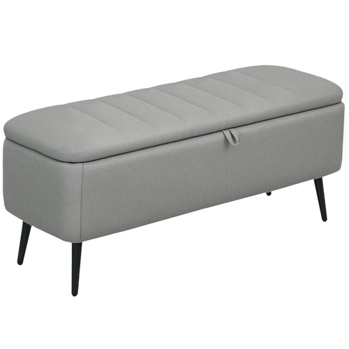 HOMCOM 92 x 31cm Linen-Look Storage Ottoman - Light Grey