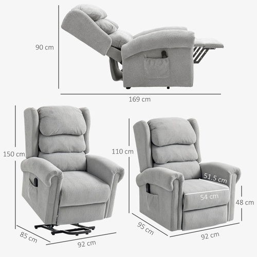 HOMCOM Velvet-Feel Electric Riser Recliner Chair - Grey