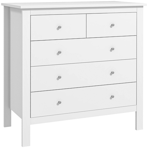 HOMCOM 5 Drawer Dresser for Bedroom, Modern Chest of Drawers, Wide Storage Unit for Living Room, Hallway, Closet, White