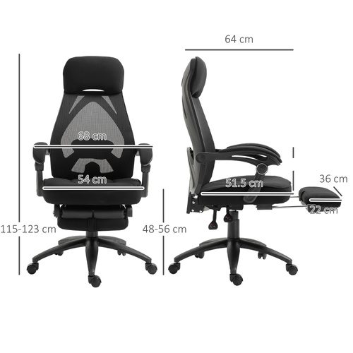 Vinsetto Office Chair with Footrest,High Back Swivel Desk Chair with Adjustable Height and Headrest for Home Office, Black