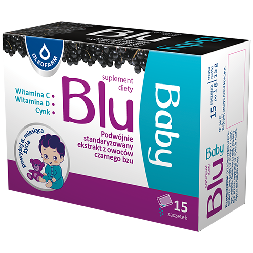 Blu Baby Podwójnie Standaryzowany Ekstrakt z Czarnego Bzu na Odporność dla Dzieci i Dorosłych 15 Saszetek Best Before 30.06.26