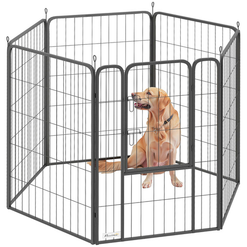 PawHut Six-Panel Dog Playpen with Door, for Large Dogs, Indoors, Outdoors, 100cm Tall, Black
