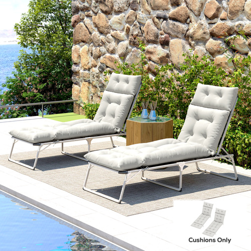 Outsunny Set of Two 190 x 56cm Sun Lounger Cushions - Light Grey