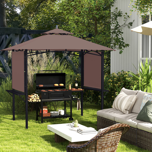 Outsunny 2.4 x 1.5 m (8' x 5') Grill Gazebo Canopy with Extendable Side Awnings, Outdoor BBQ Gazebo Shelter with 2 Side Shelves for Garden, Patio, Barbecue, Picnic, Coffee