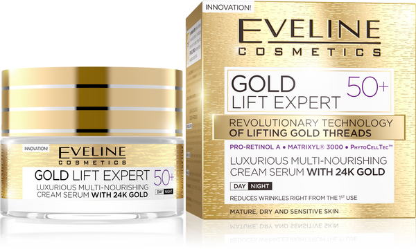 Eveline Gold Lift Expert Luxurious Multi-Nourishing Cream-Serum with 24k Gold 50+ for Day and Night 50ml