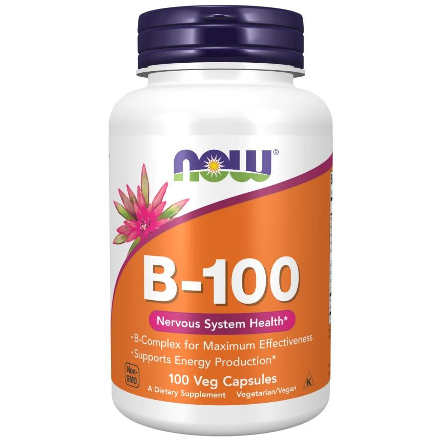 Now Foods Vitamin B-100 Complex Wspomaga Układ Nerwowy i Odpornościowy 100 Kapsułek