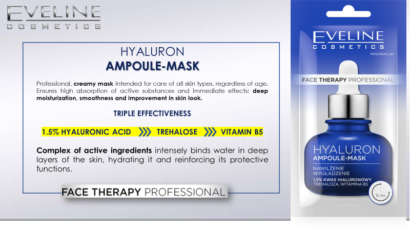 Eveline Face Therapy Professional Ampoule-Mask Hyaluron Nawilżająca Maska w Kremie dla Każdego Rodzaju Skróy 8ml