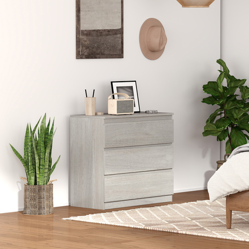 HOMCOM Chest of Three Drawers - Grey Wood Effect