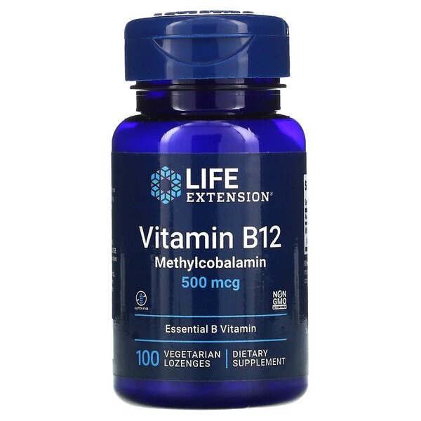 Life Extension Vitamin B12 Methylcobalamin 500mcg for Vegetarians and Seniors 100 Vegetarian Lozenges