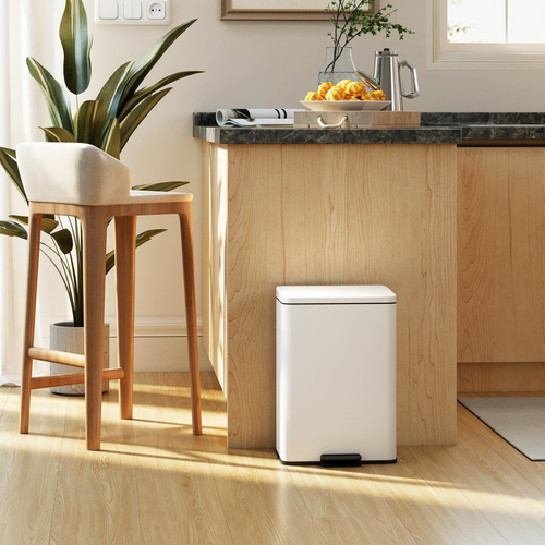HOMCOM 20L Kitchen Bin with Soft-Close Lid and Stay-Open Function, Pedal Bin with Removable Inner Bucket for Kitchen, Office, Home, Cream