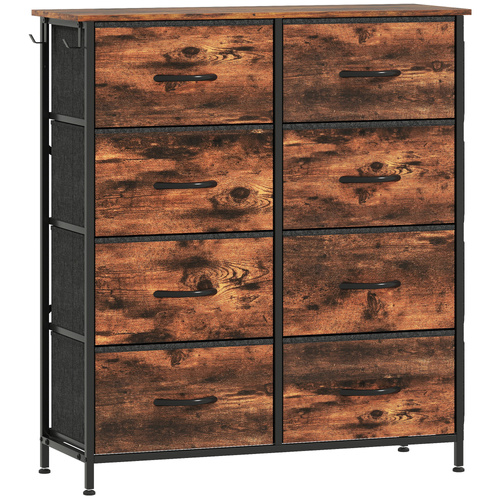 HOMCOM Chest of Eight Fabric Drawers - Rustic Brown