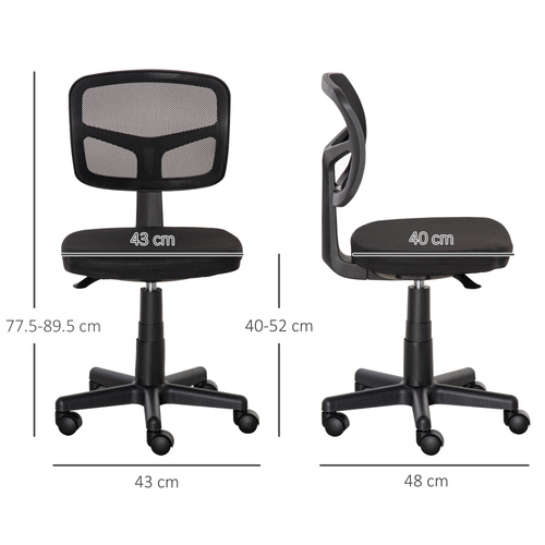 Vinsetto Small Office Chair without Arms, Ergonomic Swivel Mesh Desk Chair with Curved Back and Wheels, Height Adjustable, for Home Vanity Computer Dressing Table Study Bedroom, Holds Up to 120 kg