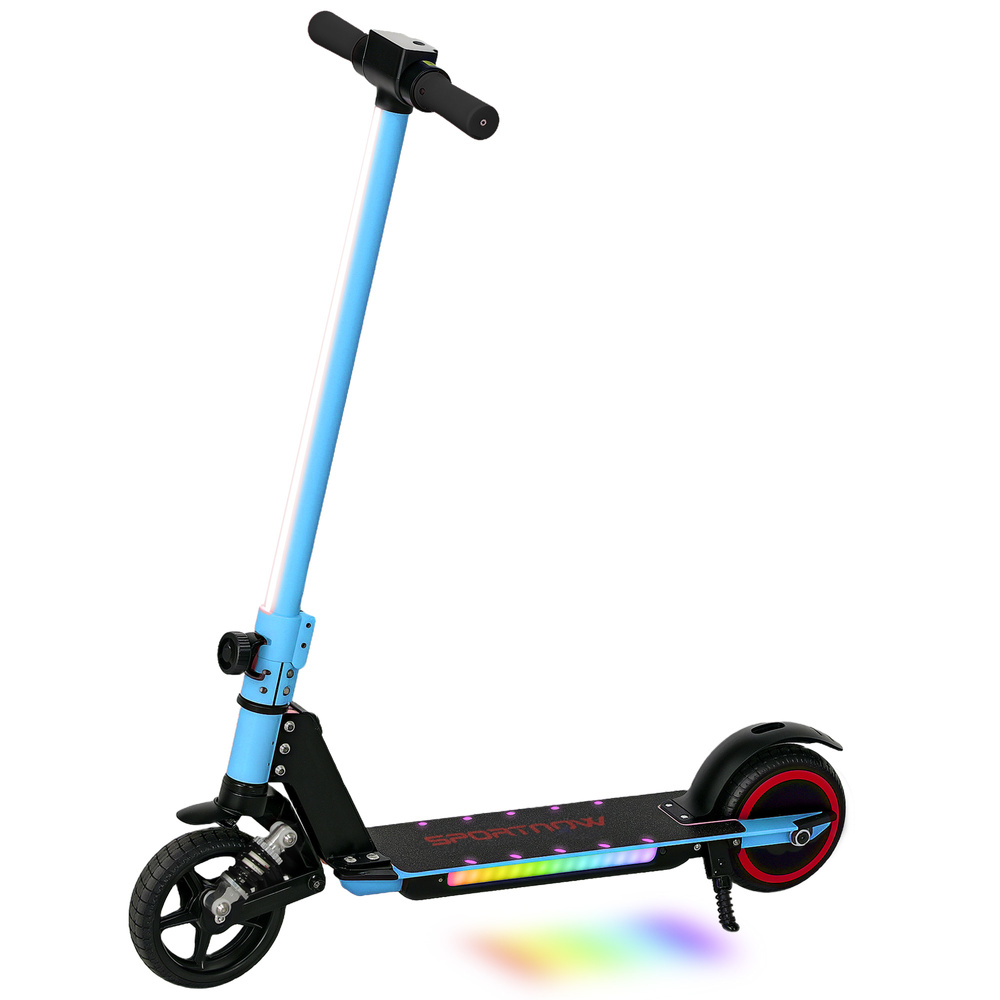 SPORTNOW Folding Electric Scooter for Kids, with Dual Brakes, Front Suspension, LED Colourful Lights, Blue