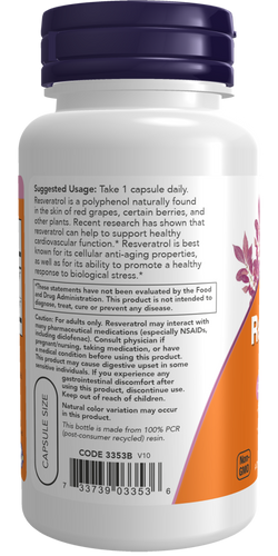 Now Foods Natural Resveratrol with Red Wine Extract 200mg Supports Heart Health 60 Capsules