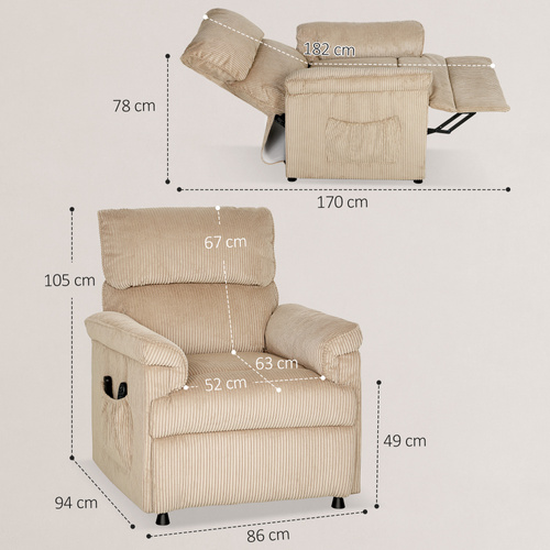 HOMCOM Corduroy Electric Massage Recliner - Brown