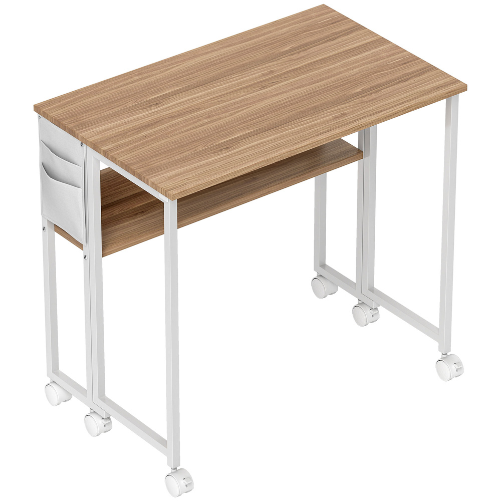 HOMCOM 80 cm Drop Leaf Writing Work Desk - Natural Wood Finish