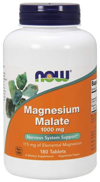Now Foods Magnesium Malate 1000 mg Muscle, Nervous System and Bone Support 180 Tablets