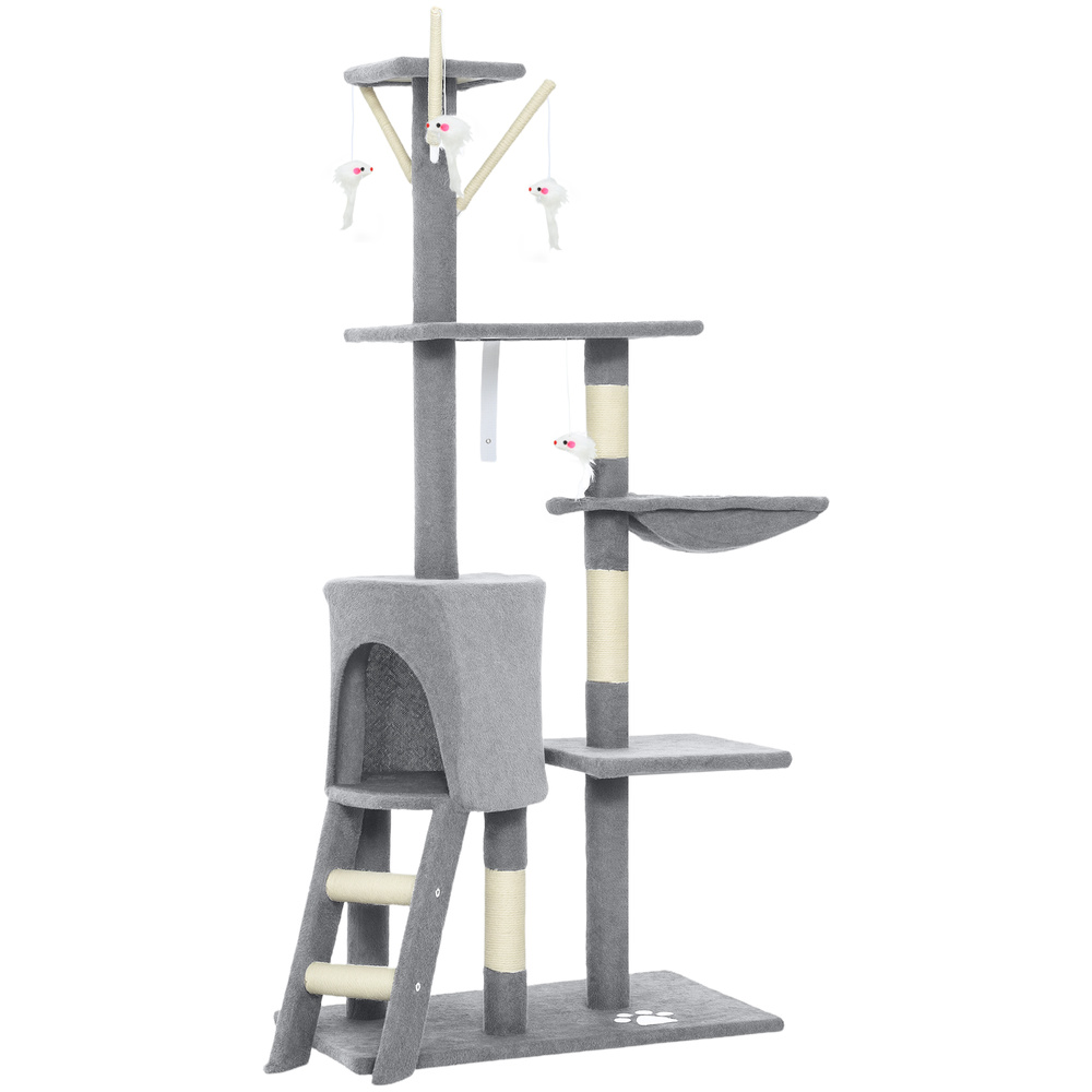 PawHut Multi-Level Cat Tower, 134cm Cat Tree with Condo and Sisal Scratching Posts for Indoor Kittens, Grey