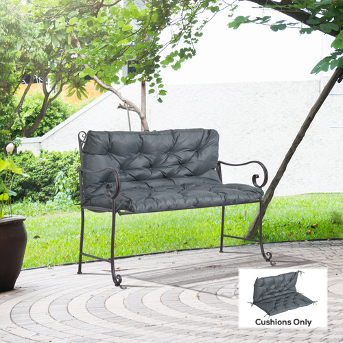 Outsunny 2 Seater Bench Cushion, Garden Chair Cushion with Back and Ties for Indoor and Outdoor Use, 98 x 100 cm, Dark Grey