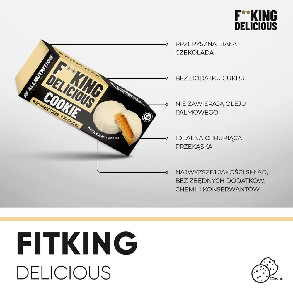 Allnutrition Fitking Delicious Cookie White Creamy Peanut Kruche Ciasteczka 128g