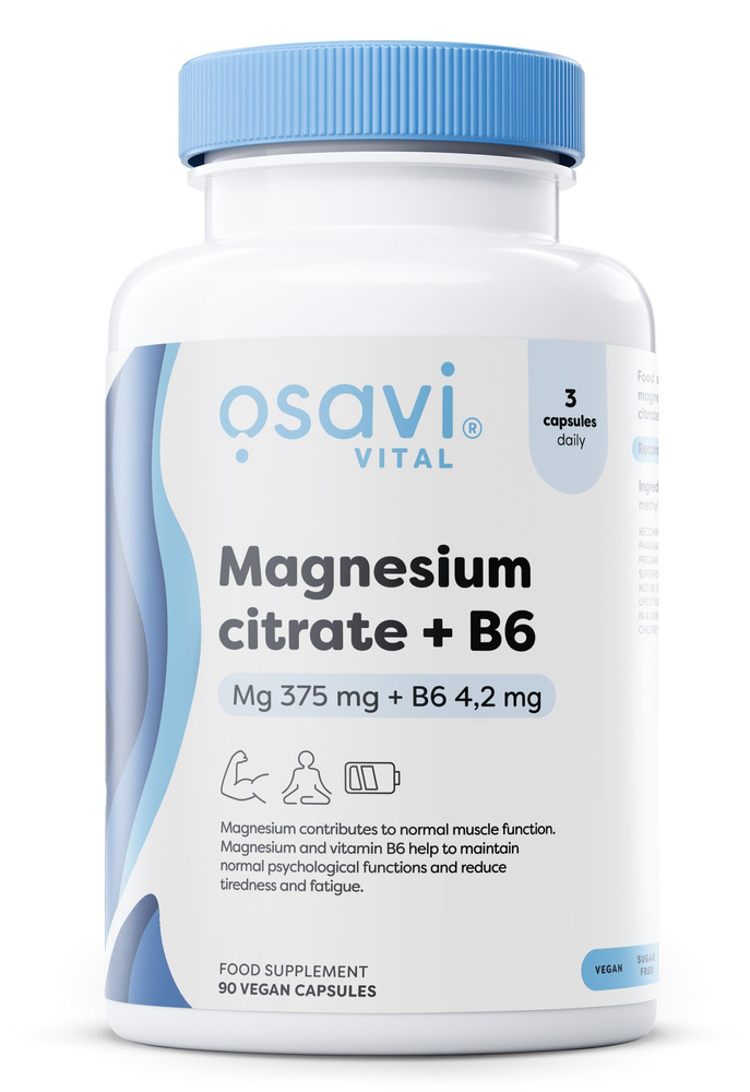 Osavi Cytrynian Magnezu + B6 na Układ Nerwowy i Mięśnie 375mg + 4.2mg 90 Kapsułek