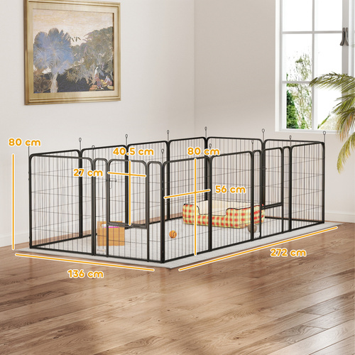 PawHut 12-Panel Solid Dog Playpen with Doors, for Medium Dogs, 80cm High, Black