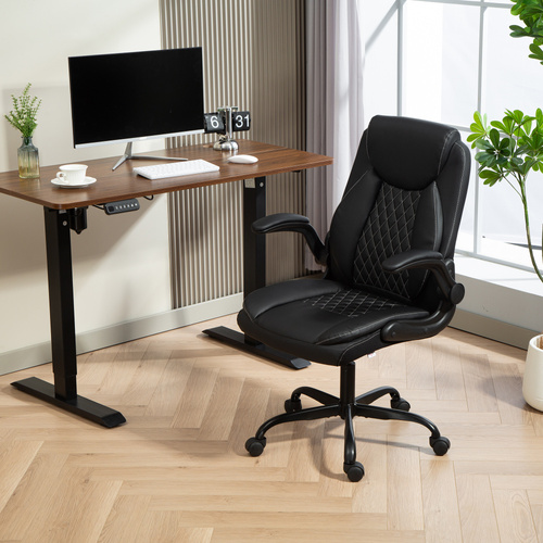 HOMCOM Faux Leather Office Chair. with Flip-Up Armrests - Black