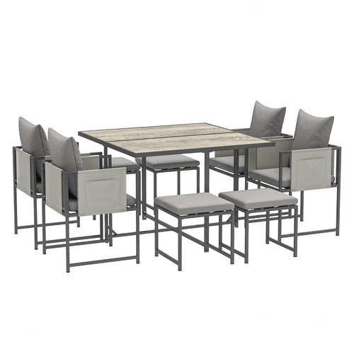 Outsunny Nine-Piece Steel Frame Garden Dining Set - Grey