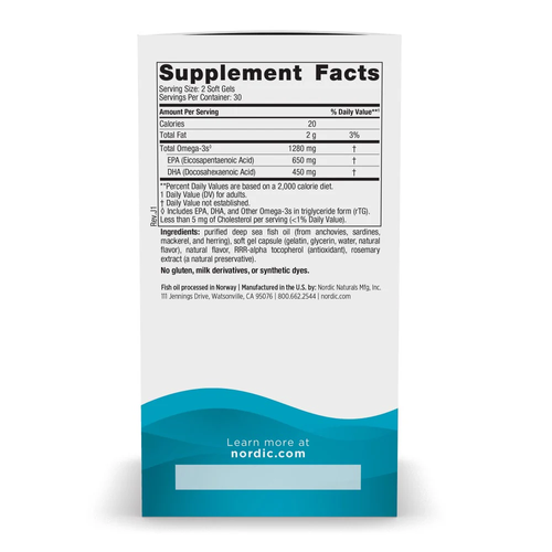 Nordic Naturals Ultimate Omega 1280mg Wspomaga Odporność Pracę Mózgu i Serca Smak Cytrynowy 60 Kapsułek