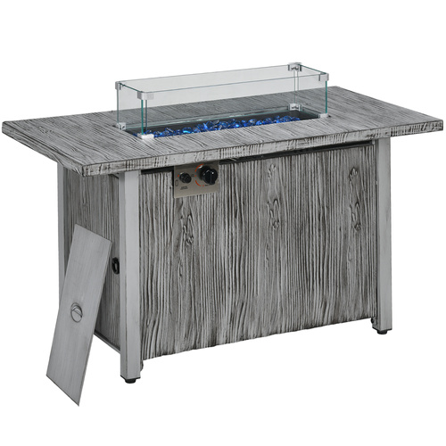 Outsunny 50,000 BTU Gas Fire Pit Table with Cover and Glass Screen - Grey