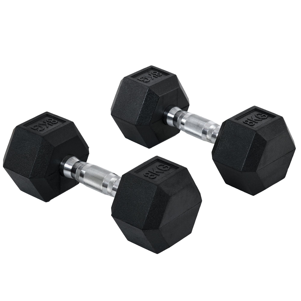 HOMCOM 2x8kg Hex Dumbbell Rubber Weights Sets Hexagonal Gym Fitness Lifting Home