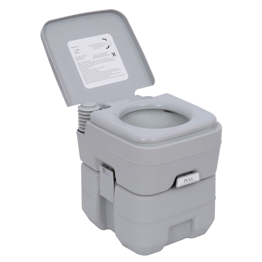 Outsunny Portable Camping Toilet, 20L Flushable Porta Potty Portaloo with 2 Detachable Tanks, Flush and Double Seal Valve for Outdoor Camping Hiking Travel Caravan