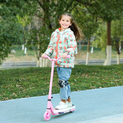 AIYAPLAY Electric Scooter for Kids Aged 4-7 Years, with Flashing LED Lights, Rear Auxiliary Wheels, Pink