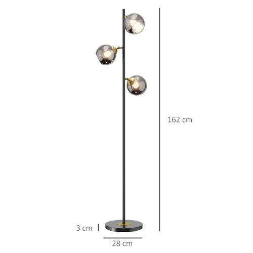 HOMCOM Tree Floor Lamp for Living Room Bedroom with 3 Light, Modern Standing Lamp, (Bulb not Included), 162cm, Grey