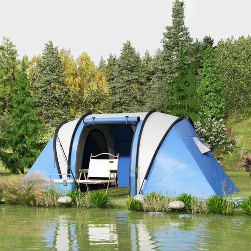 Outsunny Two-Man Tent, with Bedrooms, Living Room and Canopy - Blue
