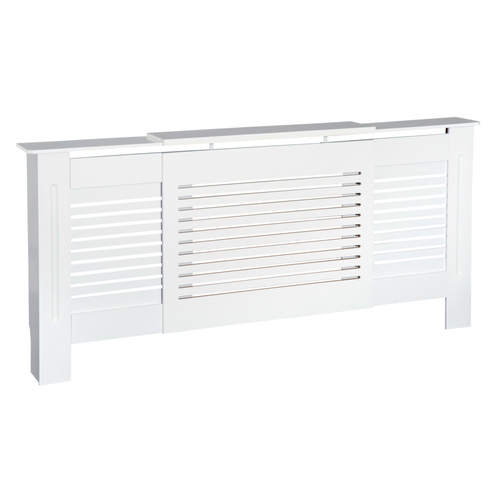 HOMCOM Extendable Radiator Cover, Modern MDF White Painted Cabinet with Horizontal Slats for Living Room, Bedroom, 139-208.5L x 20.5W x 82.5H cm