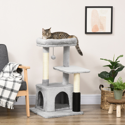 PawHut Cat Tree for Indoor Cats Climbing Tower Kitten Scratch Post Activity Center Kitten, Grey