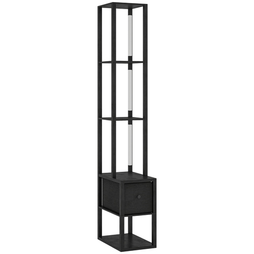 HOMCOM Floor Lamp with Shelves, LED Column Modern Standing Lamp with Fabric Drawer, Adjustable Brightness, Foot Switch for Living Room, Bedroom, Office, Black