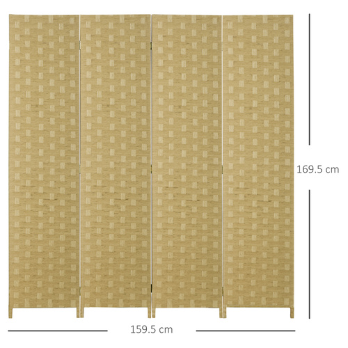 HOMCOM 4-Panel Room Dividers, Wave Fibre Freestanding Folding Privacy Screen Panels, Partition Wall Divider for Indoor Bedroom Office, 170 cm, Brown