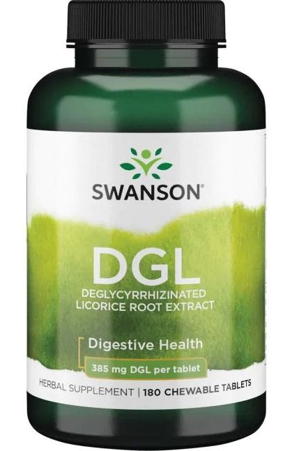 Swanson DGL 385mg Deglycyrrhizinated Licorice Helps Relieve Stomach Discomfort 180 Chewable Tablets