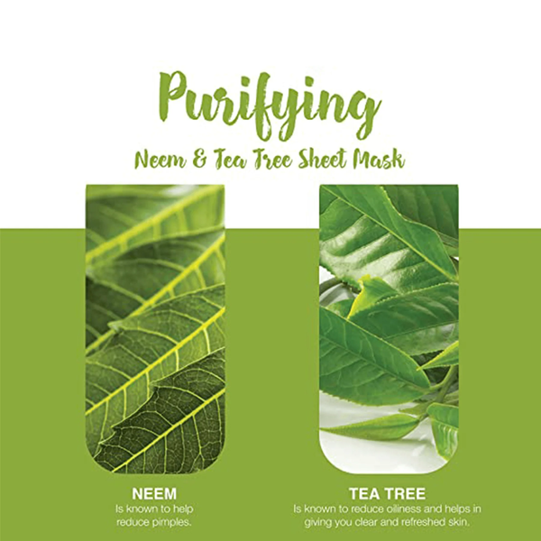Himalaya Purifying Neem & Tea Tree Sheet Mask with Neem and Tea Tree Oil for Acne-Prone Oily Combination Skin 30ml