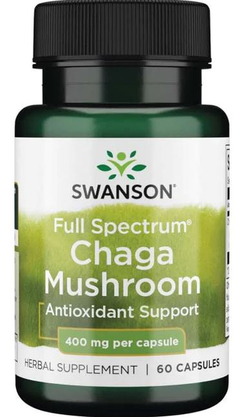 Swanson Full Spectrum Chaga Mushroom 400mg Wspomaga Pamięć i Koncentrację 60 Kapsułek