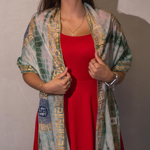 Nomad Sari Summer Marbella Print Scarf - Green with Gold  (180x50cm)