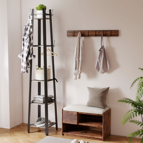 HOMCOM Industrial-Style Four Shelf Coat Stand - Grey/Black