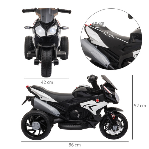 HOMCOM Kids Electric Motorcycle Ride-On Toy, with Three Wheels, Music, Horn, Lights