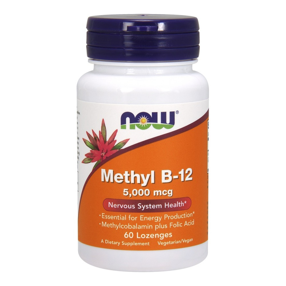 NOW Foods Methyl B-12 z Kwasem Foliowym 5000mcg Witamina B12 w Pastylkach do Ssania Na Energię i Układ Nerwowy 60 Pastylek do Ssania