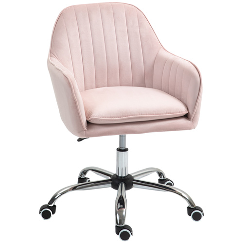 HOMCOM Velvet-Feel Tub Office Chair, with Seat Cushion - Pink